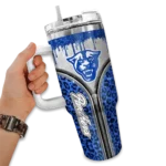 personalized georgia state panthers leopard zipper blue curved tumbler best selling.webp