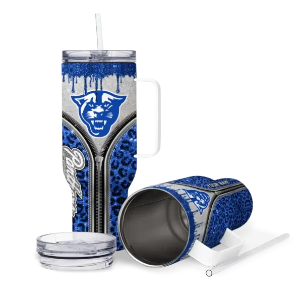 personalized georgia state panthers leopard zipper blue curved tumbler high quality.webp