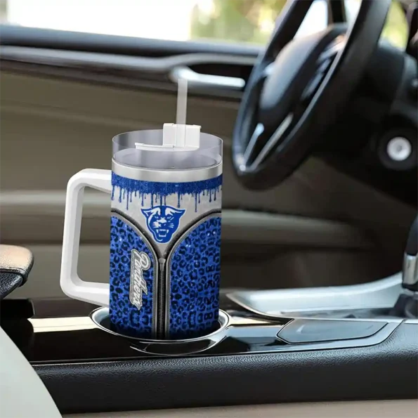 personalized georgia state panthers leopard zipper blue curved tumbler trendy.webp