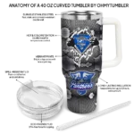personalized georgia state panthers superman shield blue gray curved tumbler best selling.webp
