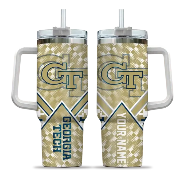 personalized georgia tech yellow jackets chevron angle gold curved tumbler best selling.webp
