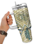 personalized georgia tech yellow jackets chevron angle gold curved tumbler best selling.webp
