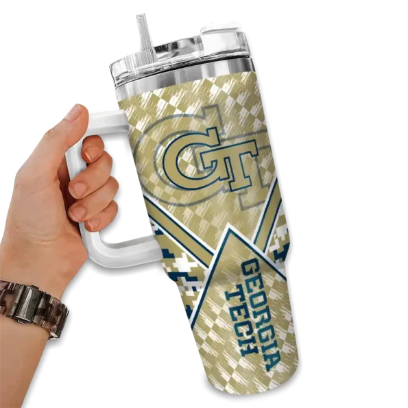personalized georgia tech yellow jackets chevron angle gold curved tumbler fashion forward.webp