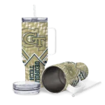 personalized georgia tech yellow jackets chevron angle gold curved tumbler best selling.webp