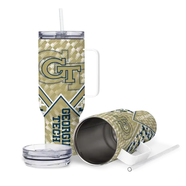 personalized georgia tech yellow jackets chevron angle gold curved tumbler high quality.webp