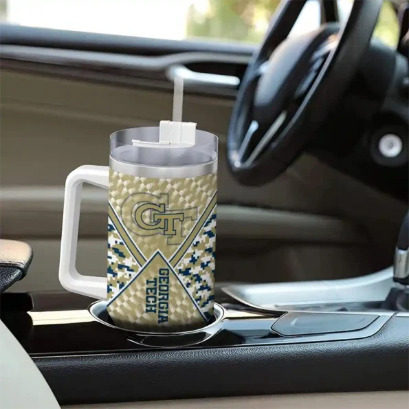 personalized georgia tech yellow jackets chevron angle gold curved tumbler trendy.webp