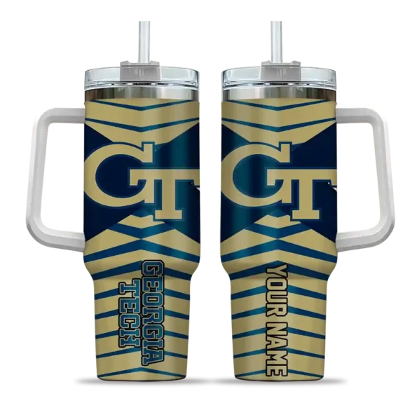 personalized georgia tech yellow jackets chevron layers gold curved tumbler best selling.webp