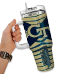 personalized georgia tech yellow jackets chevron layers gold curved tumbler best selling.webp