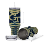 personalized georgia tech yellow jackets chevron layers gold curved tumbler best selling.webp