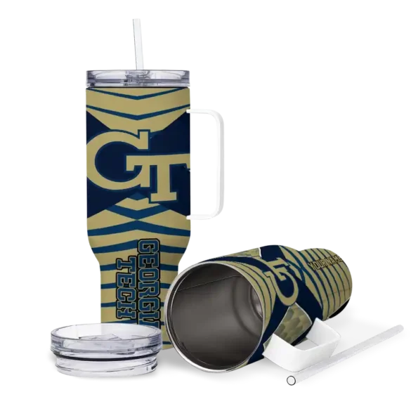 personalized georgia tech yellow jackets chevron layers gold curved tumbler high quality.webp