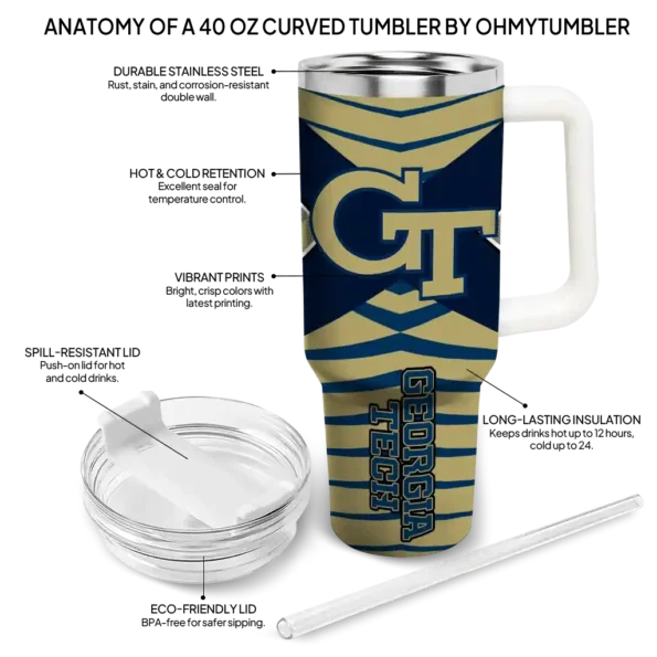 personalized georgia tech yellow jackets chevron layers gold curved tumbler new arrival.webp