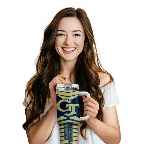 personalized georgia tech yellow jackets chevron layers gold curved tumbler premium grade.webp