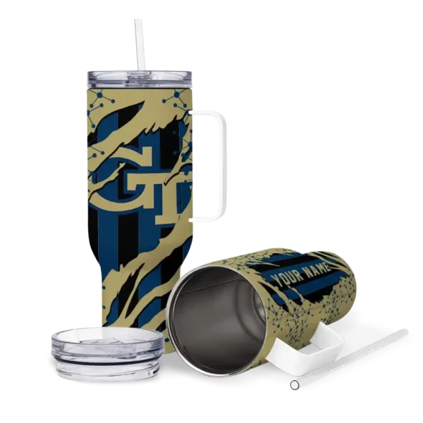 personalized georgia tech yellow jackets claw cut gold black curved tumbler high quality.webp