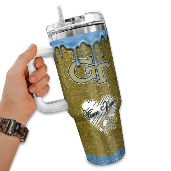 personalized georgia tech yellow jackets heart helmet motif gold curved tumbler fashion forward.webp