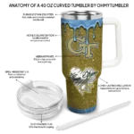 personalized georgia tech yellow jackets heart helmet motif gold curved tumbler best selling.webp
