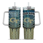 personalized georgia tech yellow jackets hex texture gold curved tumbler best selling.webp