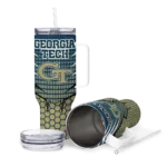 personalized georgia tech yellow jackets hex texture gold curved tumbler best selling.webp