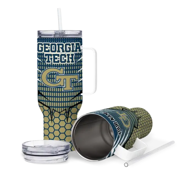 personalized georgia tech yellow jackets hex texture gold curved tumbler high quality.webp