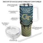 personalized georgia tech yellow jackets hex texture gold curved tumbler best selling.webp