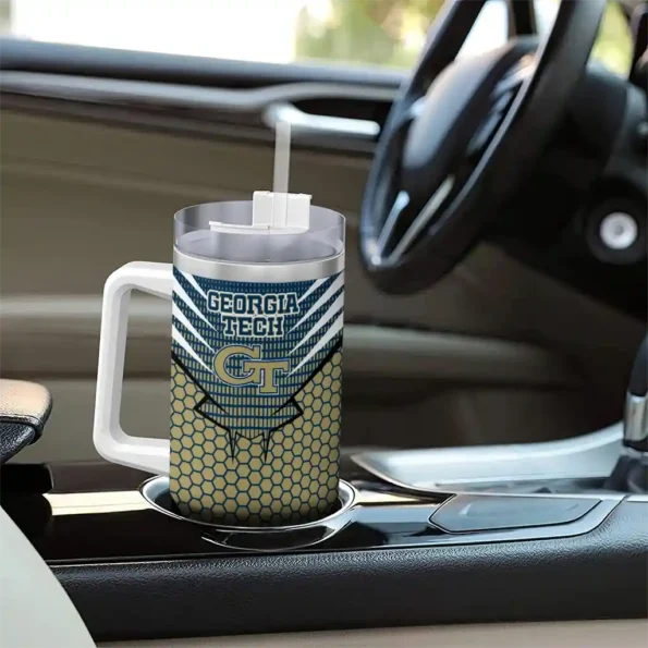 personalized georgia tech yellow jackets hex texture gold curved tumbler trendy.webp