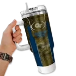 personalized georgia tech yellow jackets hexagon armor gold curved tumbler best selling.webp