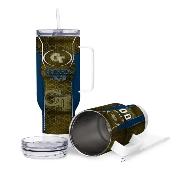 personalized georgia tech yellow jackets hexagon armor gold curved tumbler high quality.webp
