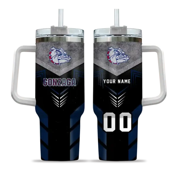 personalized gonzaga bulldogs arrow armor blue black curved tumbler best selling.webp
