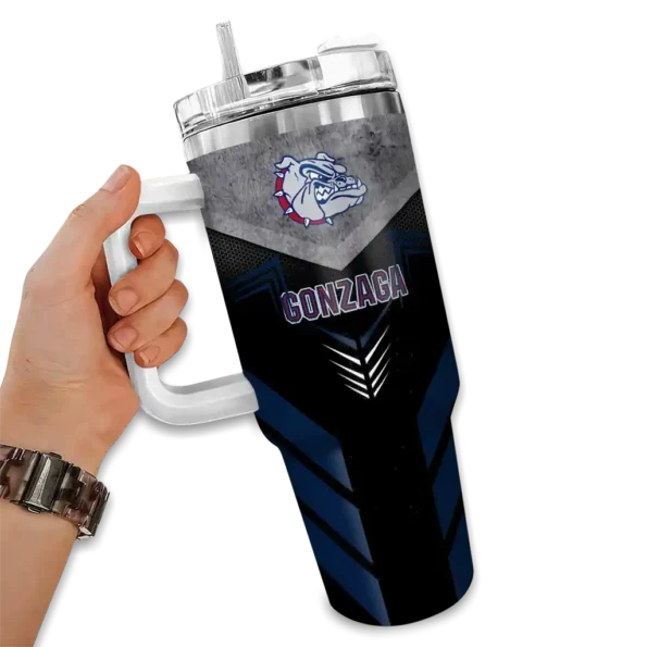 personalized gonzaga bulldogs arrow armor blue black curved tumbler fashion forward.webp