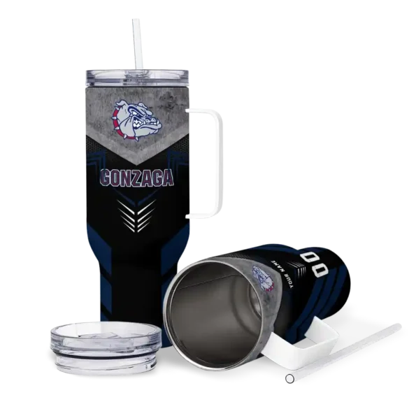 personalized gonzaga bulldogs arrow armor blue black curved tumbler high quality.webp