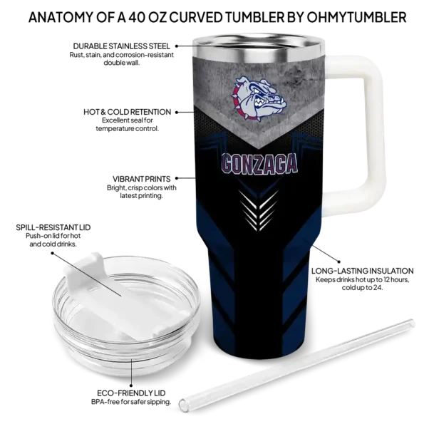 personalized gonzaga bulldogs arrow armor blue black curved tumbler new arrival.webp
