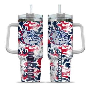 personalized gonzaga bulldogs camo mashup blue white curved tumbler best selling.webp