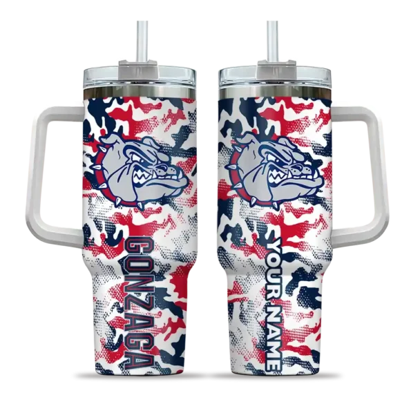 personalized gonzaga bulldogs camo mashup blue white curved tumbler best selling.webp