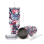 personalized gonzaga bulldogs camo mashup blue white curved tumbler best selling.webp