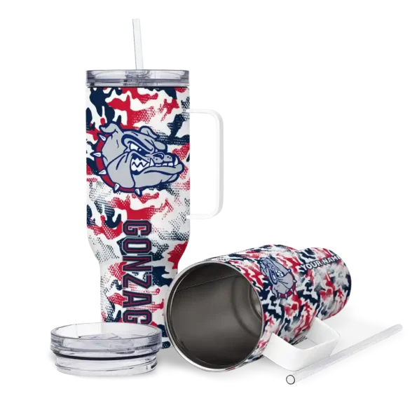 personalized gonzaga bulldogs camo mashup blue white curved tumbler high quality.webp