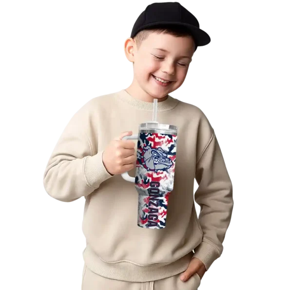 personalized gonzaga bulldogs camo mashup blue white curved tumbler latest model.webp