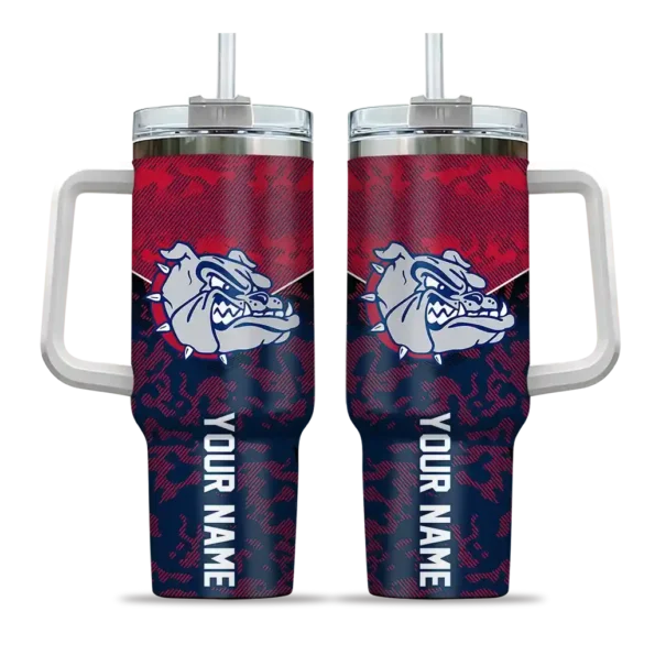 personalized gonzaga bulldogs chevron stripe blue curved tumbler best selling.webp