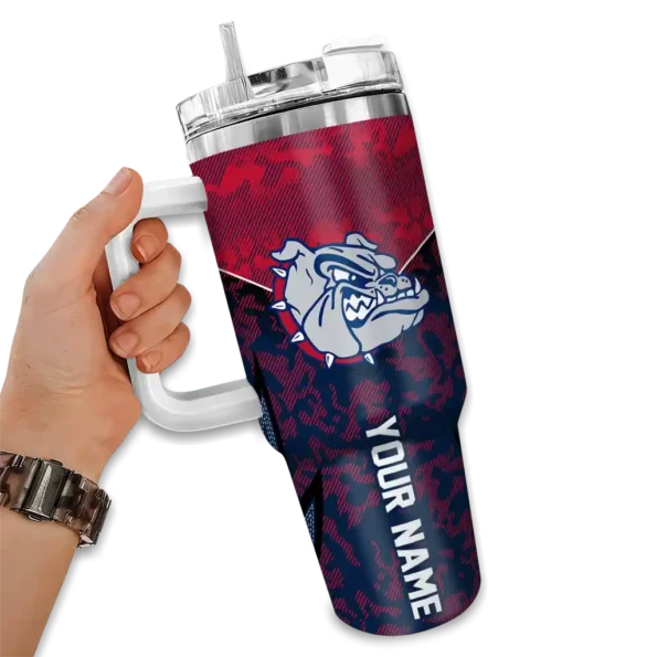 personalized gonzaga bulldogs chevron stripe blue curved tumbler fashion forward.webp