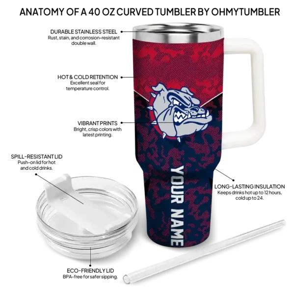 personalized gonzaga bulldogs chevron stripe blue curved tumbler new arrival.webp