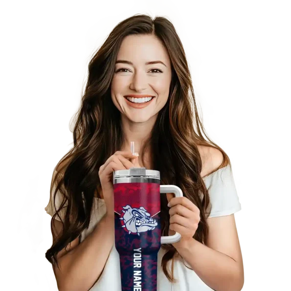 personalized gonzaga bulldogs chevron stripe blue curved tumbler premium grade.webp