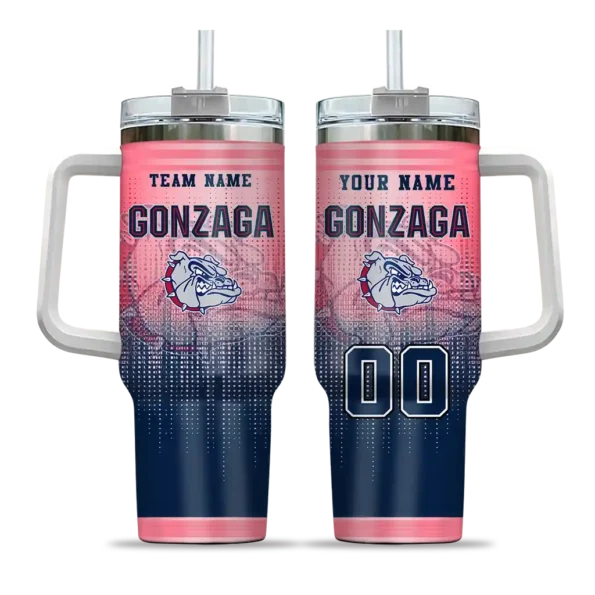 personalized gonzaga bulldogs gradient dots blue curved tumbler best selling.webp