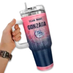 personalized gonzaga bulldogs gradient dots blue curved tumbler best selling.webp