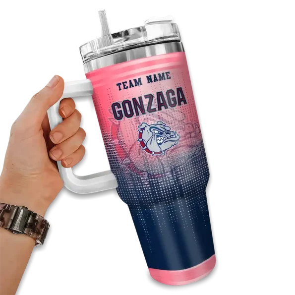 personalized gonzaga bulldogs gradient dots blue curved tumbler fashion forward.webp