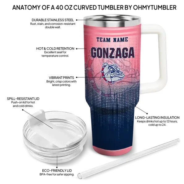 personalized gonzaga bulldogs gradient dots blue curved tumbler new arrival.webp