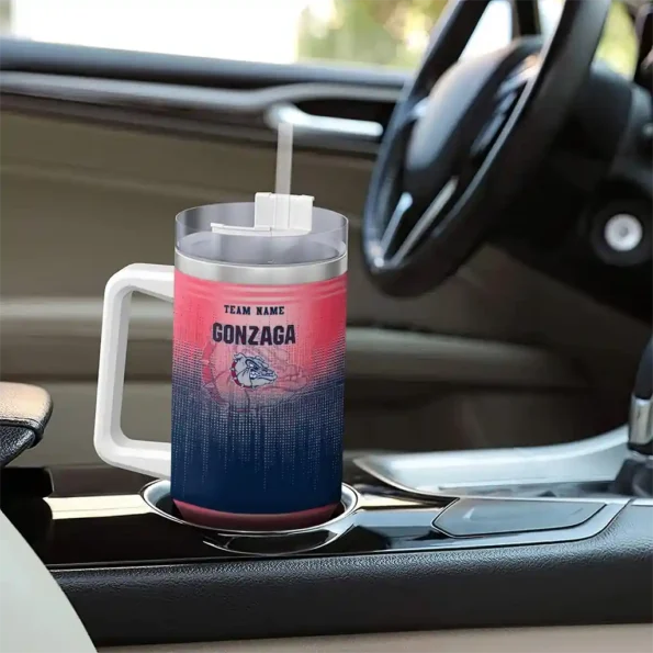 personalized gonzaga bulldogs gradient dots blue curved tumbler trendy.webp