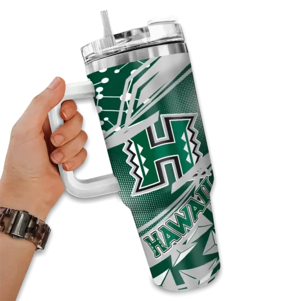 personalized hawaii rainbow warriors abstract paths green curved tumbler fashion forward.webp