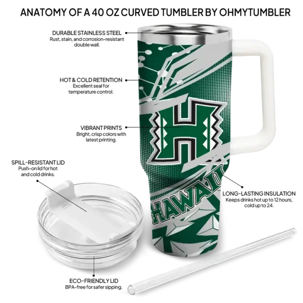 personalized hawaii rainbow warriors abstract paths green curved tumbler new arrival.webp