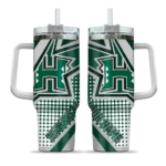personalized hawaii rainbow warriors arrow burst green curved tumbler best selling.webp