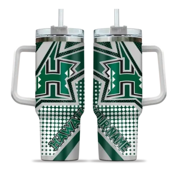 personalized hawaii rainbow warriors arrow burst green curved tumbler best selling.webp