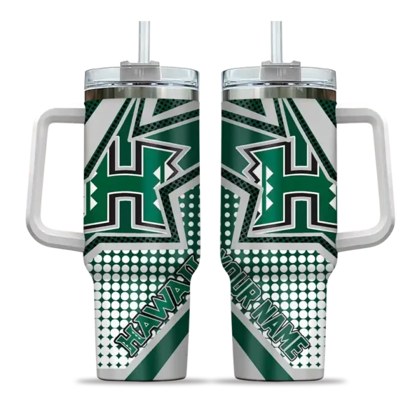 personalized hawaii rainbow warriors arrow burst green curved tumbler best selling.webp