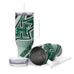 personalized hawaii rainbow warriors arrow burst green curved tumbler best selling.webp